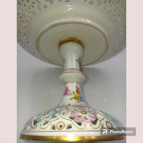 Antique German Dresden Carl Thieme Mermod Jaccard reticulated Porcelain Compote - Picture 4 of 5